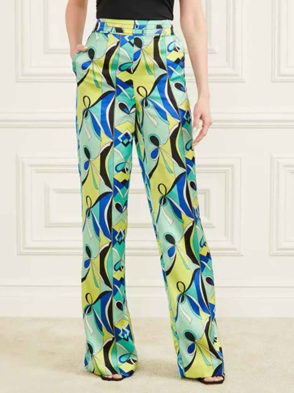 Marciano Lime & Blue Wide-Leg Printed Pants